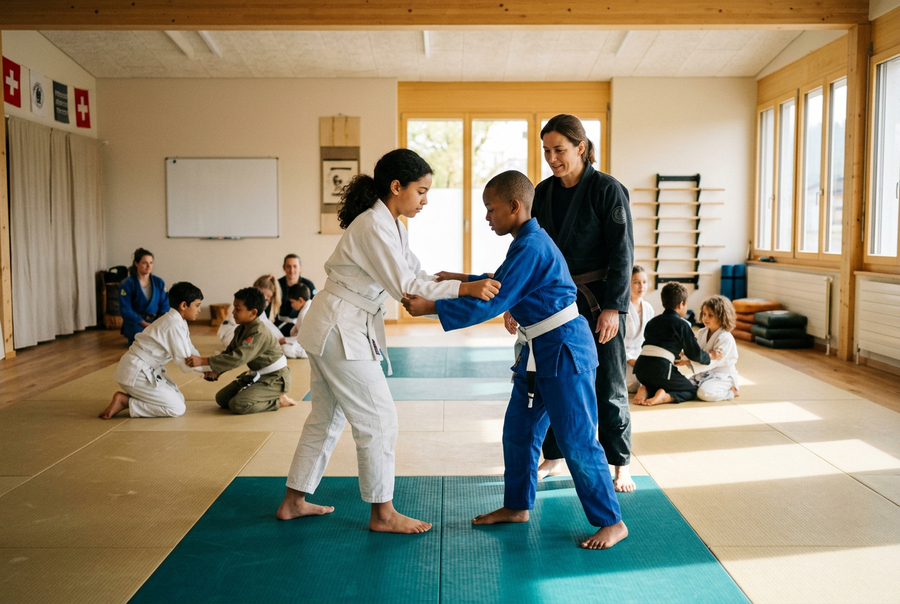 Children learning jiu-jitsu